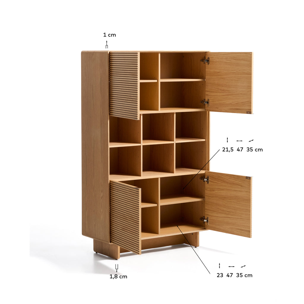Aparador alto Norlen 4 puertas de chapa de roble acabado tono natural FSC Mix Credit 100 x 163 cm