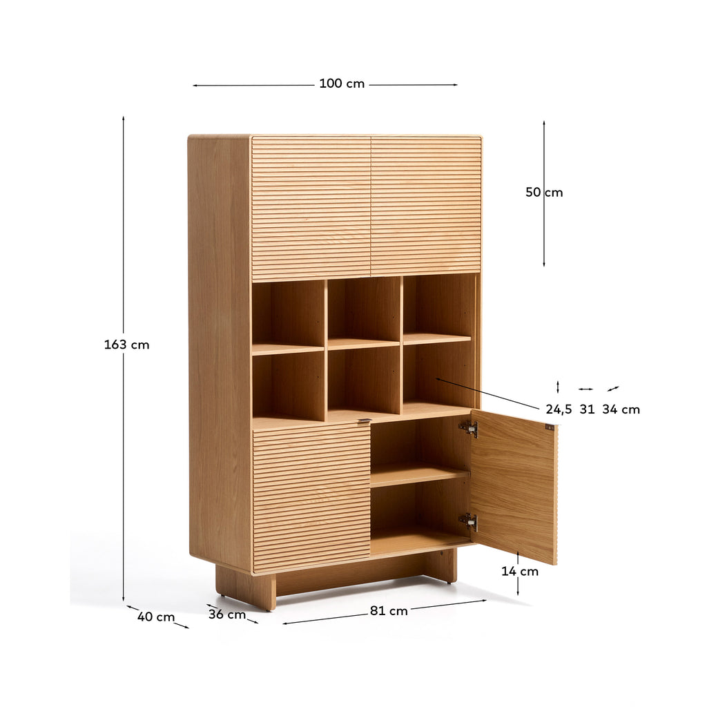 Aparador alto Norlen 4 puertas de chapa de roble acabado tono natural FSC Mix Credit 100 x 163 cm