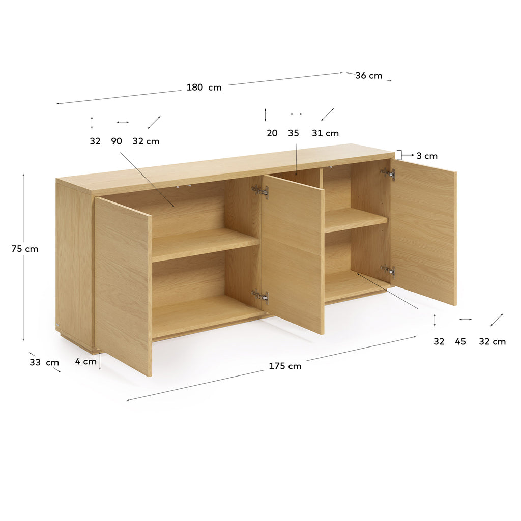 Aparador Abilen 3 portes de xapa roure 180 x 75 cm FSC 100%