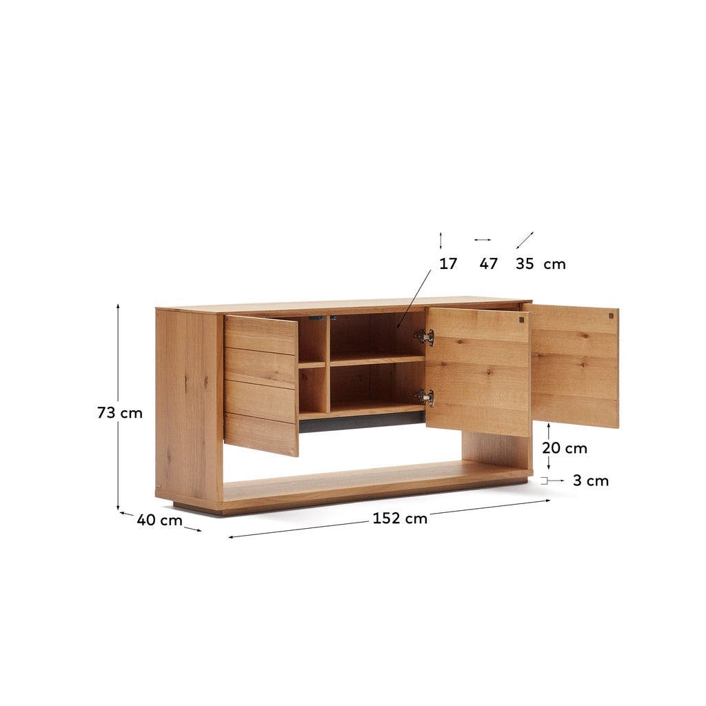 Aparador Alguema 3 portes en xapa de roure amb acabat natural 151 x 73 cm