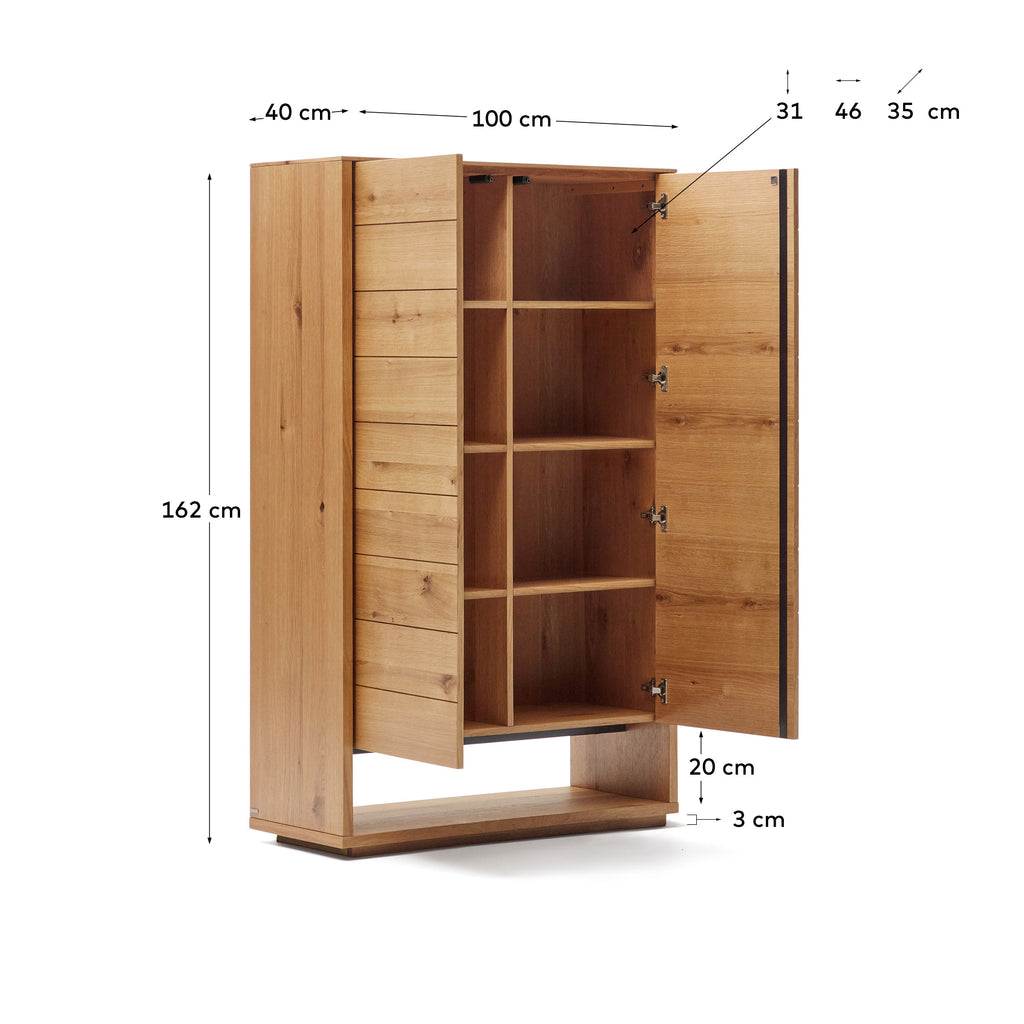 Aparador alt Alguema 2 portes en xapa de roure amb acabat natural 100 x 163,5 cm