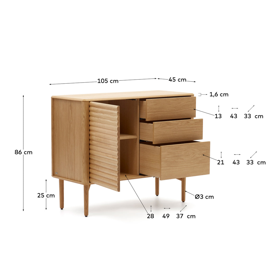 Aparador Lenon 1 porta i 3 calaixos de fusta i xapa de roure 105 x 85 cm FSC MIX Credit
