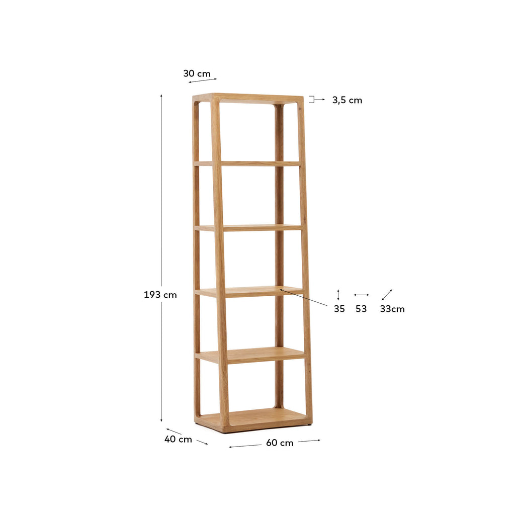 Prestatgeria Maymai amb estructura de fusta massissa de roure 60 x 193 cm