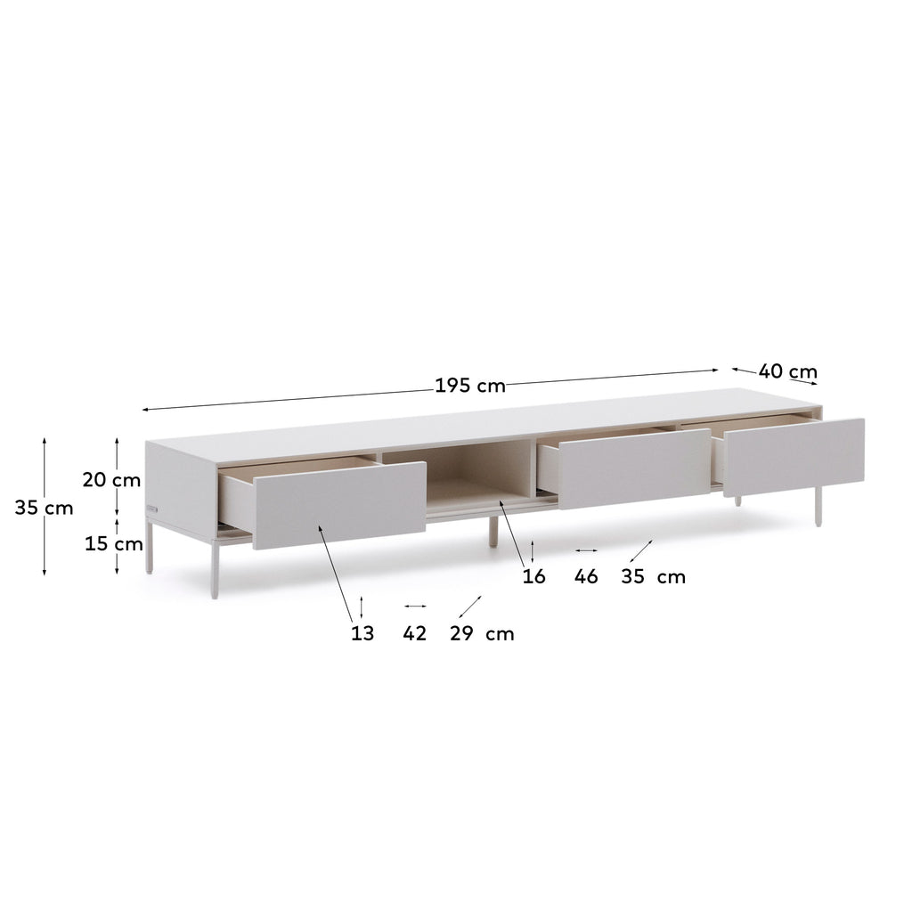 Moble de TV Vedrana 3 calaixos DM lacat blanc 195 x 35 cm