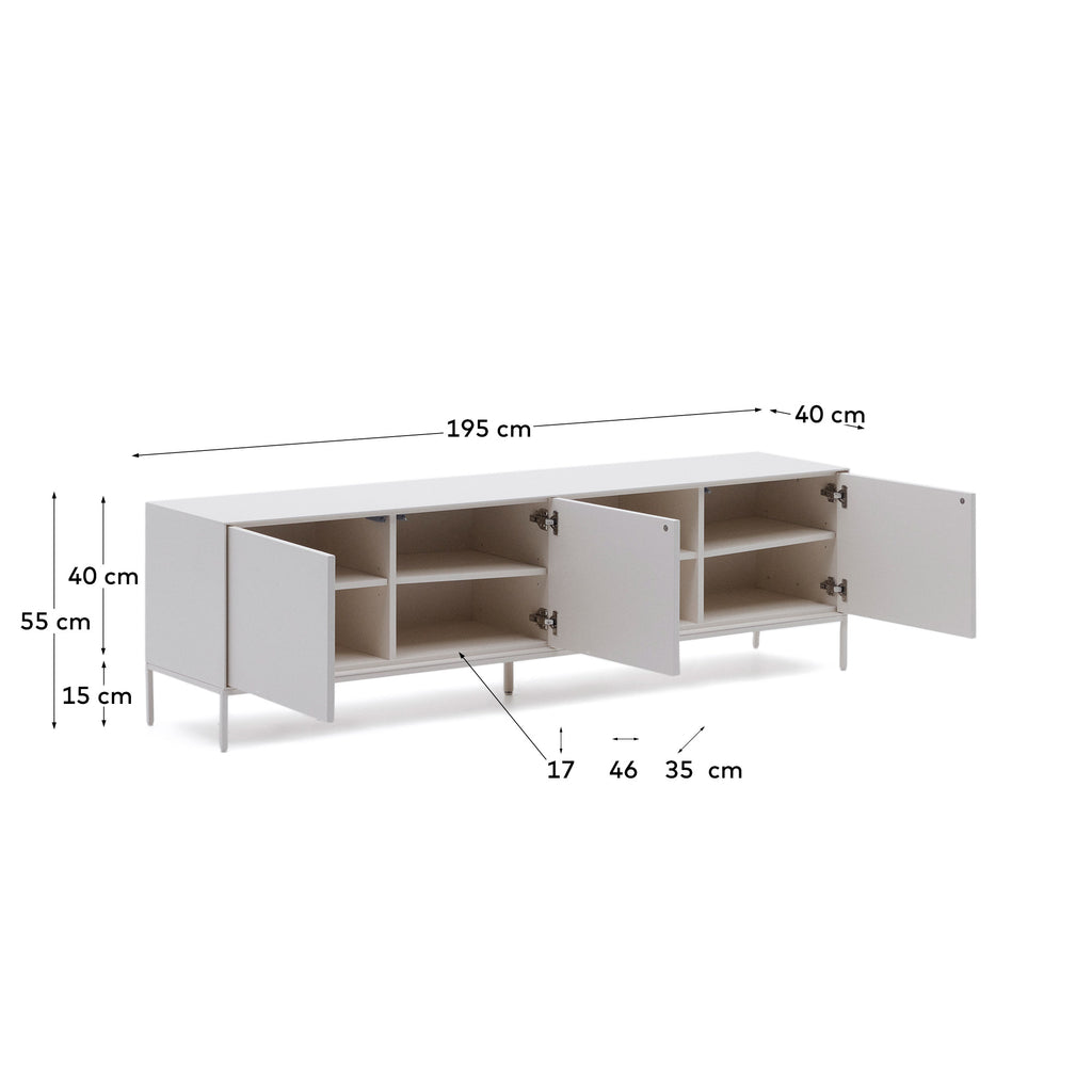 Mueble de TV Vedrana 3 puertas DM lacado blanco 195 x 55 cm