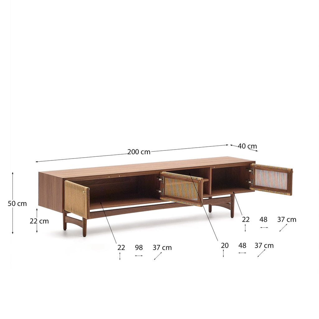 Mueble TV Elan 3 puertas chapa y madera maciza nogal cuerda 200 x 50 cm FSC Mix Credit