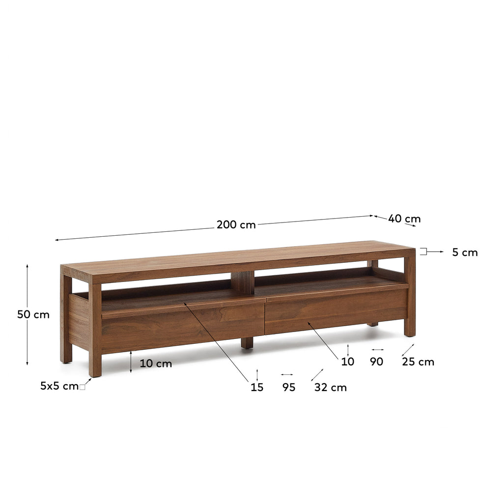 Mueble TV Sashi de madera maciza de teca 200 x 40 cm