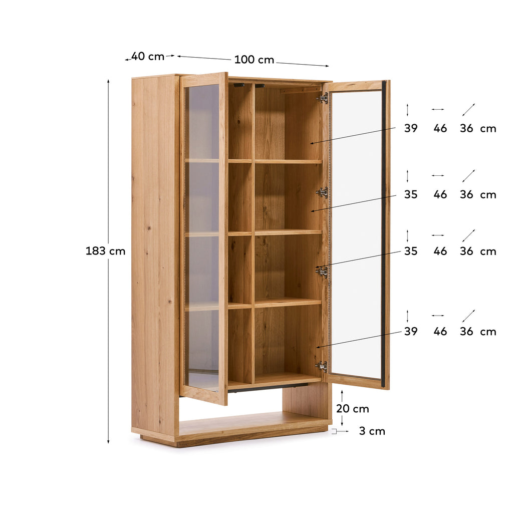 Vitrina Alguema de xapa en roure amb acabat natural 100 x 185 cm
