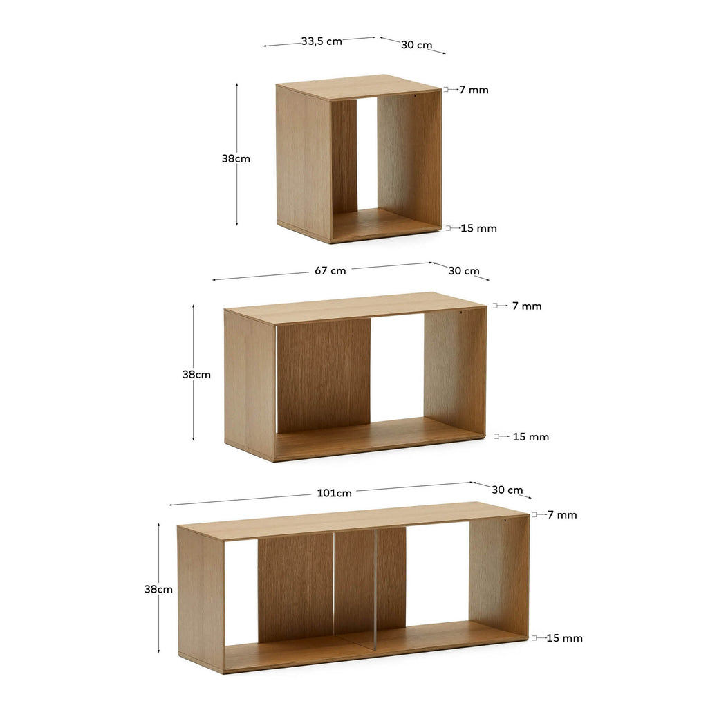 Conjunt Litto de 9 prestatgeries modulars de xapa de roure 202 x 114 cm