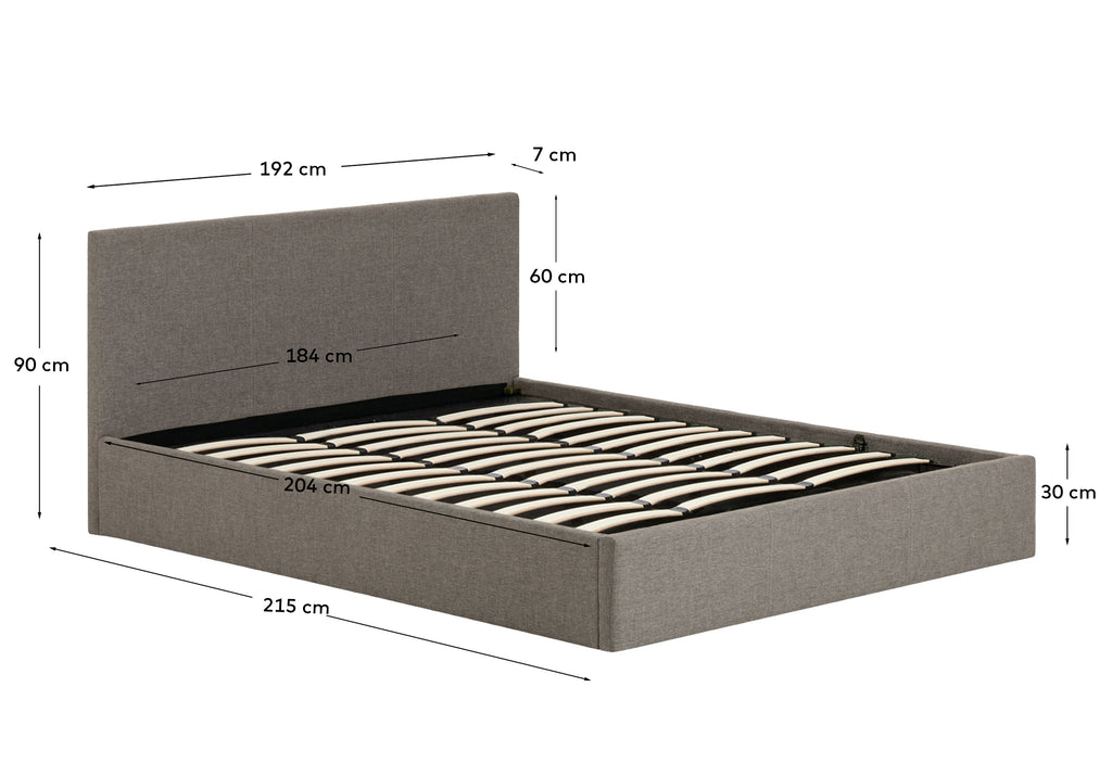 Llit amb canapè abatible Nahiri gris per a matalàs de 180 x 200 cm FSC 100%