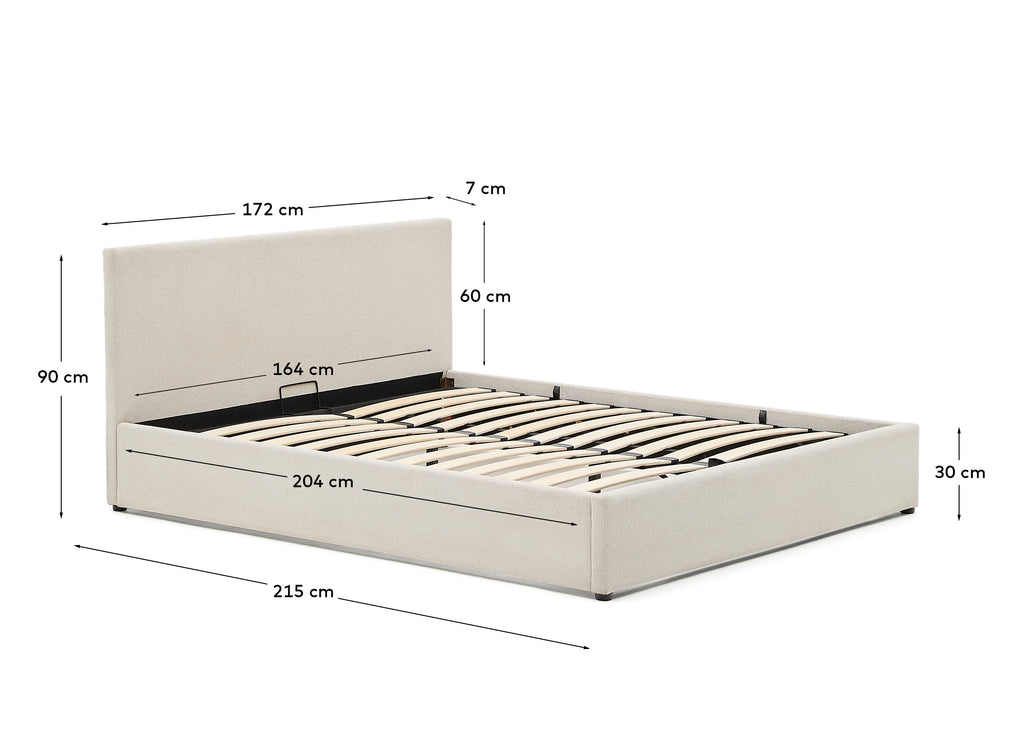 Llit amb canapè abatible Nahiri de xenilla beix per a matalàs de 160 x 200 cm