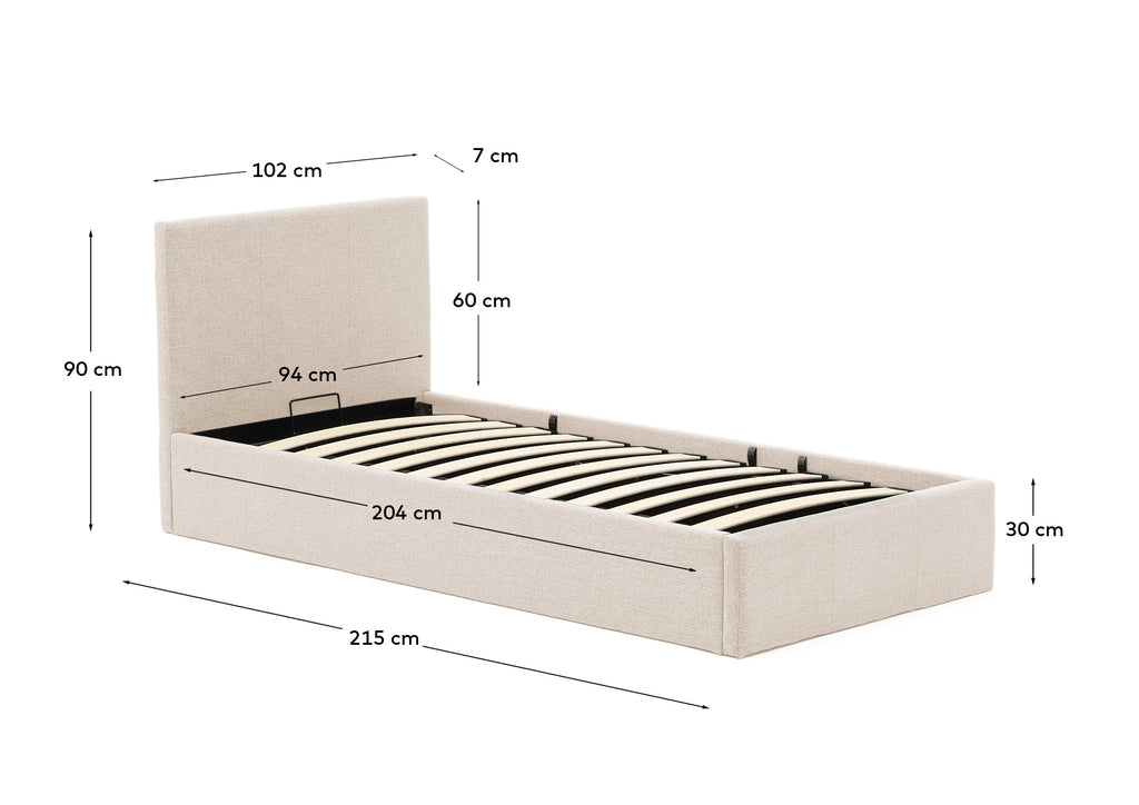 Llit amb canapè abatible Nahiri de xenilla beix per a matalàs de 90 x 200 cm