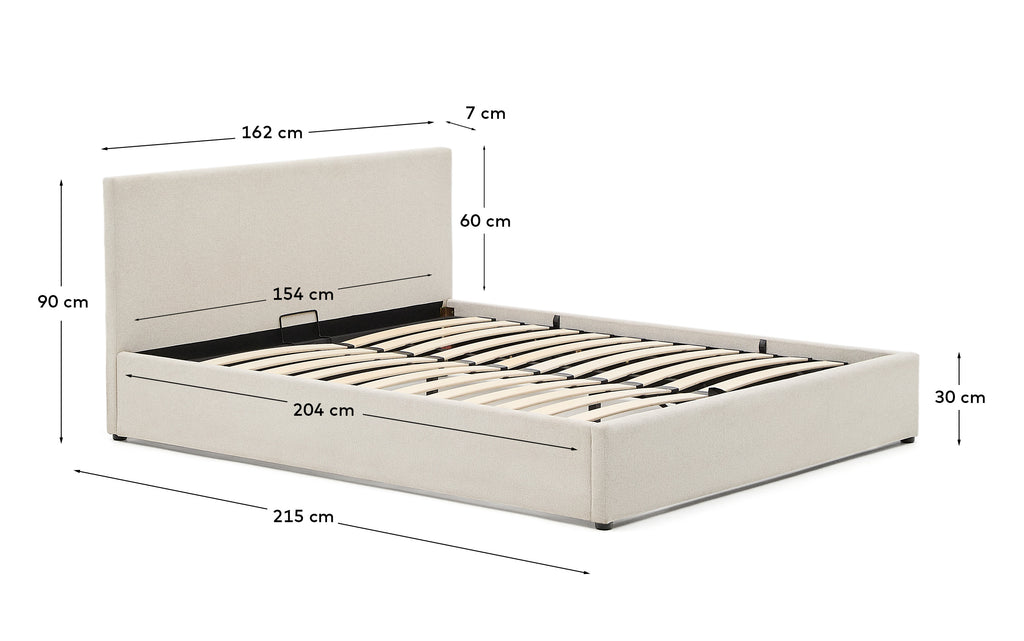 Llit amb canapè abatible Nahiri de xenilla beix per a matalàs de 150 x 200 cm