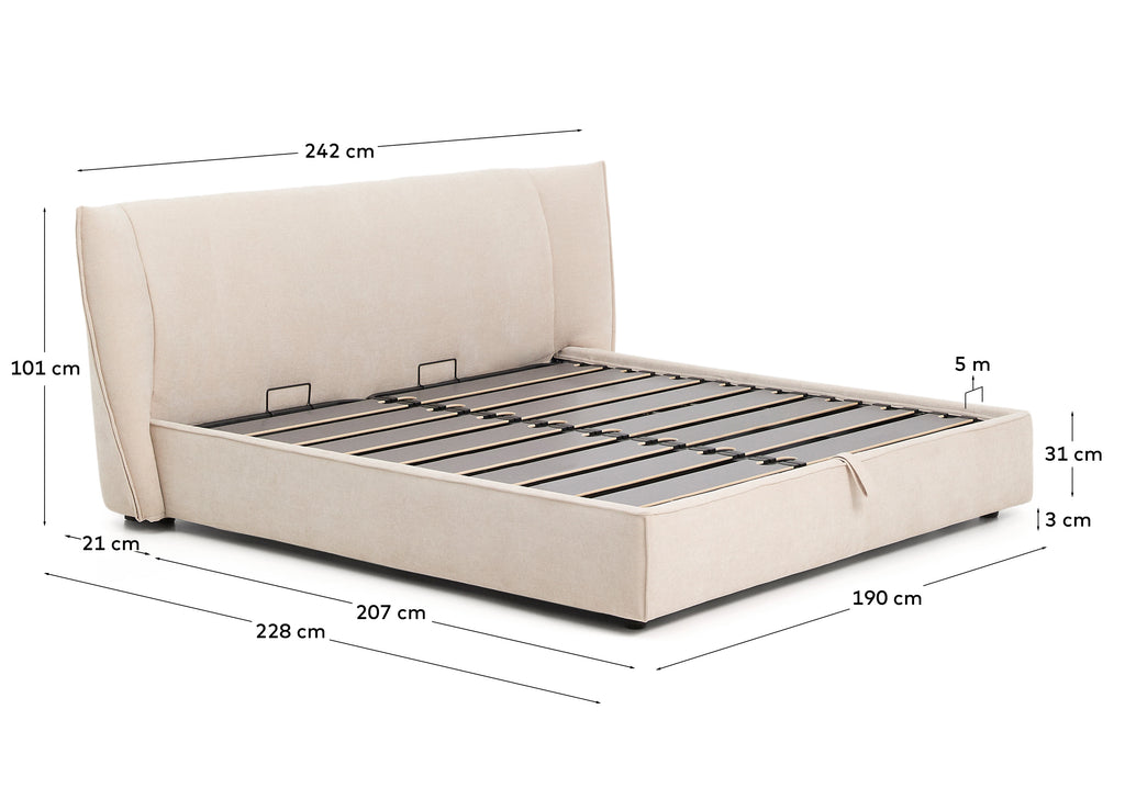 Cama desenfundable con canapé abatible Arvian de chenilla beige para colchón de 180 x 200 cm