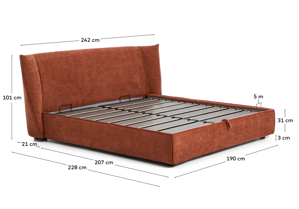 Llit desenfundable amb canapè abatible Arvian de xenilla terracota per a matalàs de 180 x 200 cm