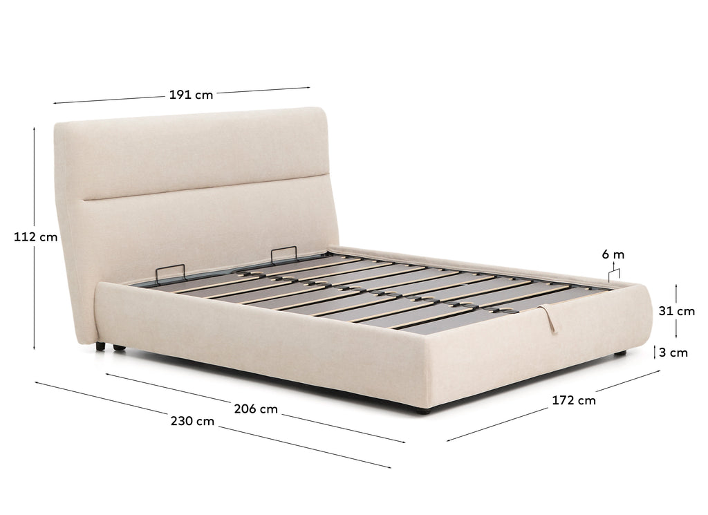Llit desenfundable amb canapè abatible Dafra de xenilla beix per a matalàs de 160 x 200 cm