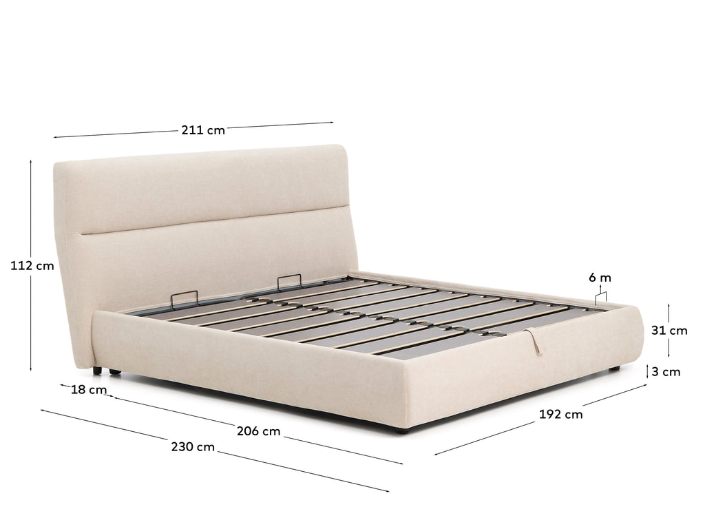 Llit desenfundable amb canapè abatible Dafra de xenilla beix per a matalàs de 180 x 200 cm