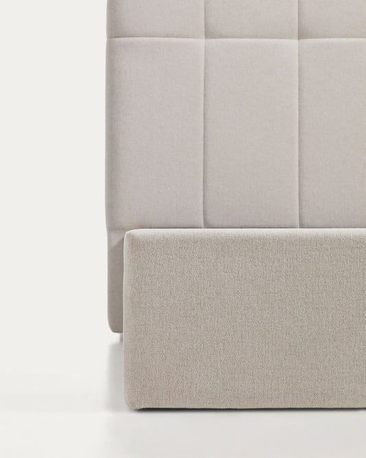 Lit avec sommier coffre Darnela en chenille écrue pour matelas de 90 x 200 cm