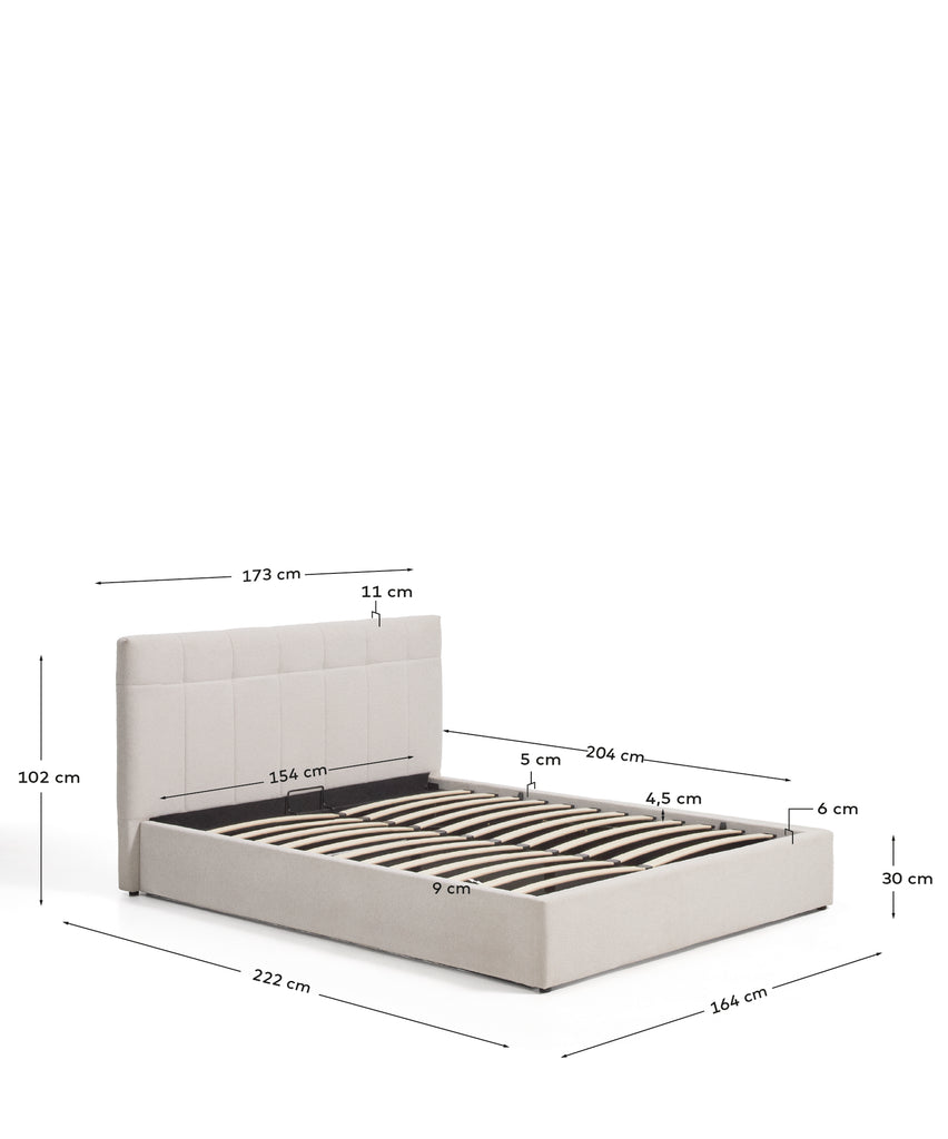 Cama amb canapè abatible Darnela de xenilla cru per a matalàs de 150 x 200 cm