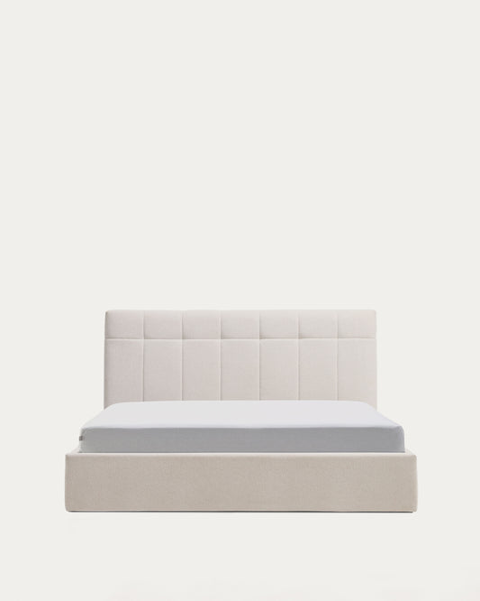 Cama con canapé abatible Darnela de chenilla crudo para colchón de 160 x 200 cm