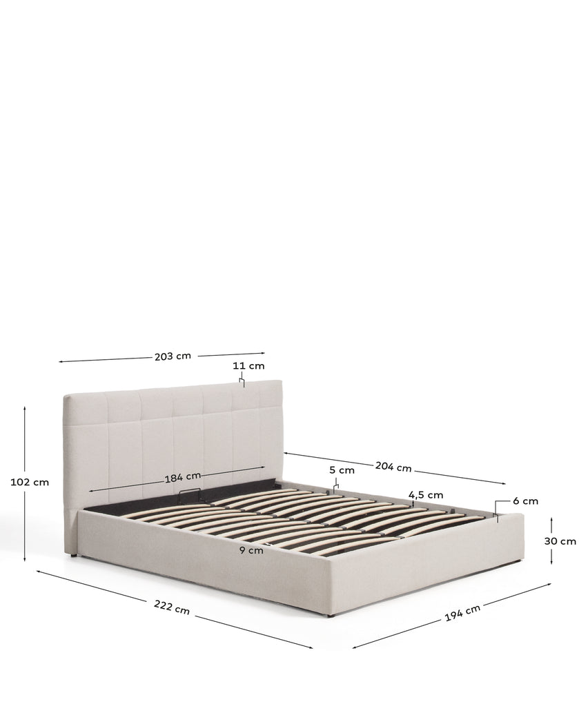 Cama con canapé abatible Darnela de chenilla crudo para colchón de 180 x 200 cm