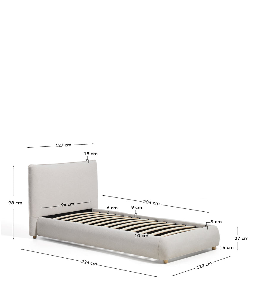 Llit Elerio de xenilla cru per a matalàs de 90 x 200 cm