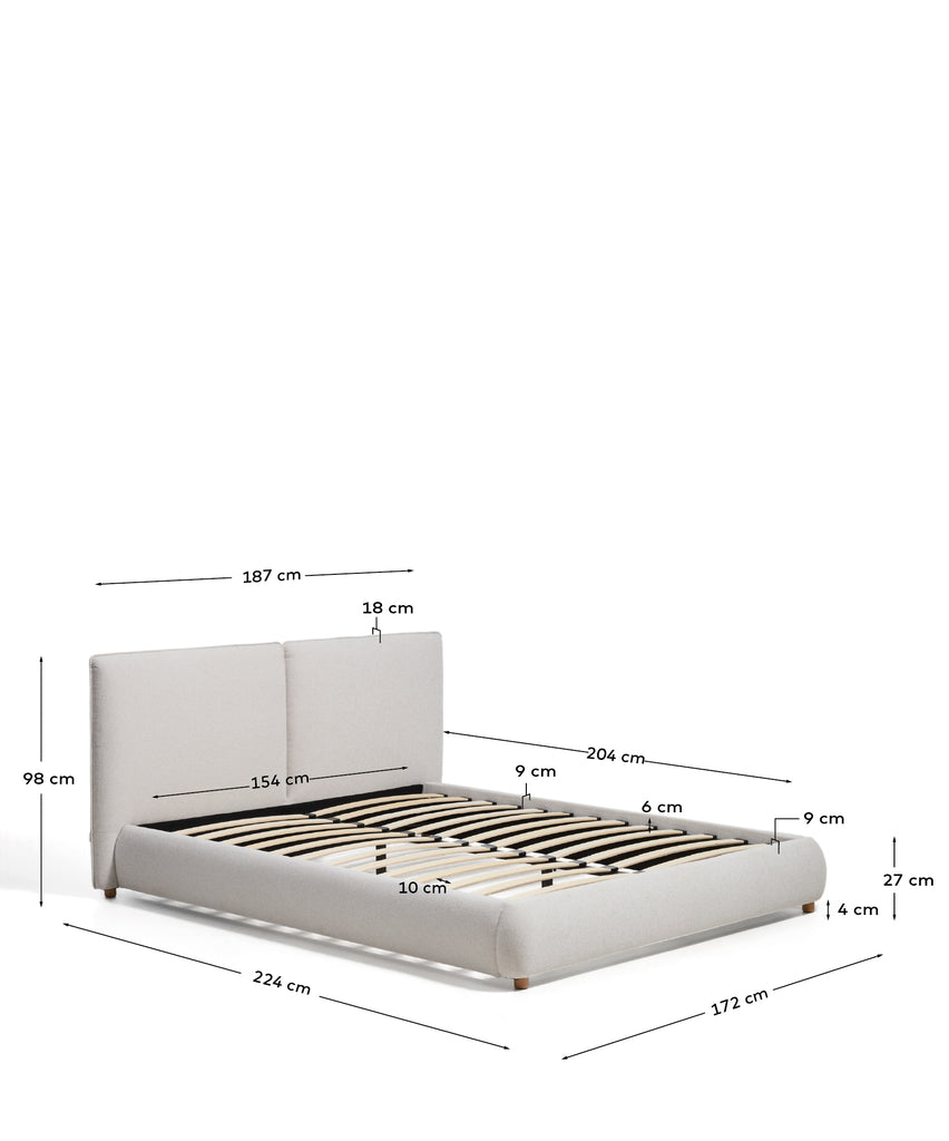 Llit Elerio de xenilla cru per a matalàs de 150 x 200 cm