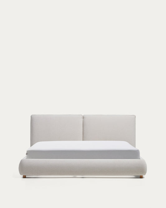 Lit Elerio en chenille écrue pour matelas de 180 x 200 cm
