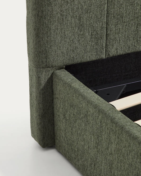 Lit avec sommier coffre Darnela en chenille vert mousse pour matelas de 90 x 200 cm