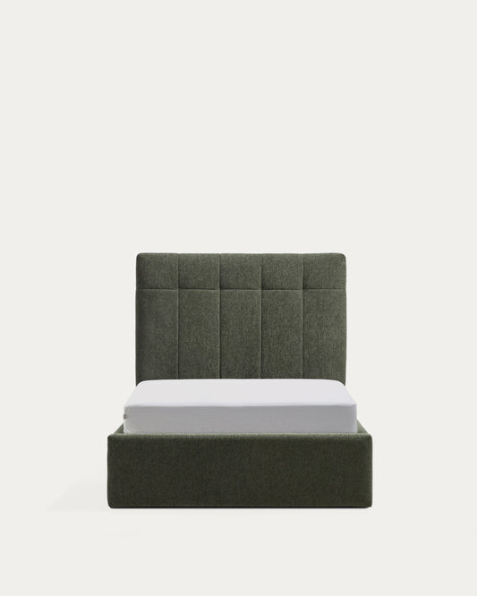 Lit avec sommier coffre Darnela en chenille vert mousse pour matelas de 90 x 200 cm