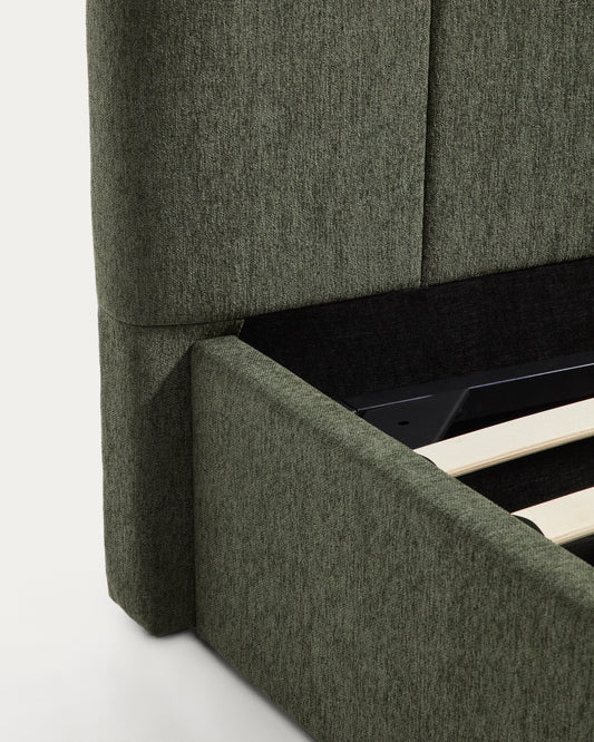 Cama amb canapè abatible Darnela de xenilla verd molsa per a matalàs de 150 x 200 cm FSC 100%