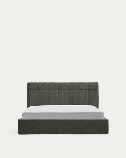 Cama amb canapè abatible Darnela de xenilla verd molsa per a matalàs de 150 x 200 cm