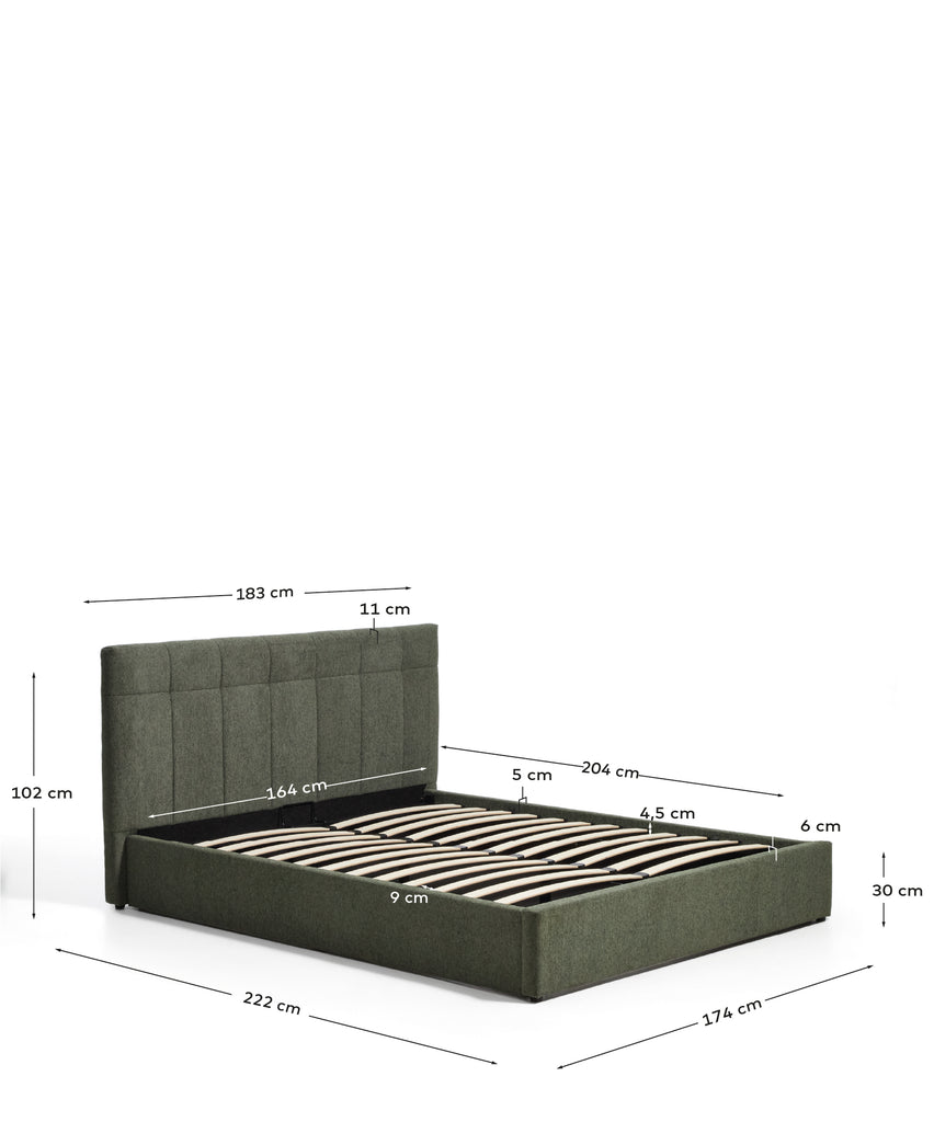 Cama con canapé abatible Darnela de chenilla verde musgo para colchón de 160 x 200 cm