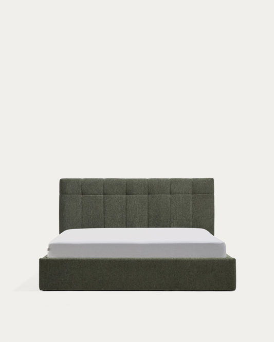 Cama con canapé abatible Darnela de chenilla verde musgo para colchón de 160 x 200 cm