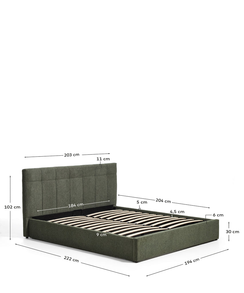 Cama amb canapè abatible Darnela de xenilla verd molsa per a matalàs de 180 x 200 cm