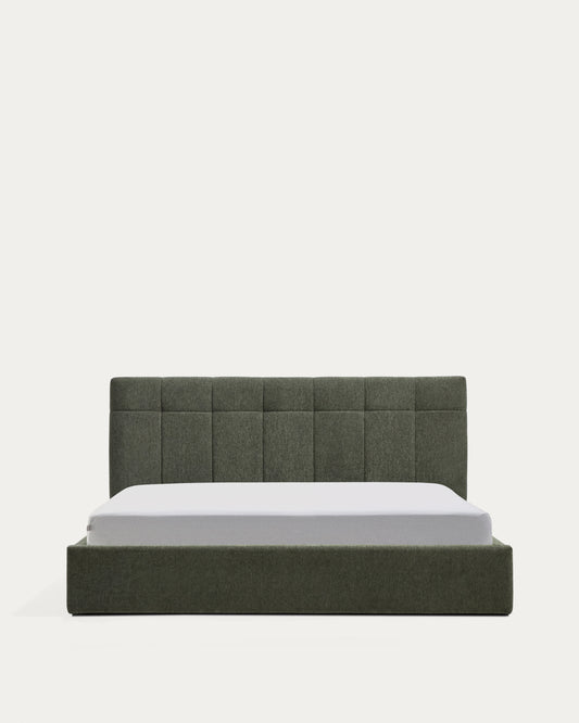 Cama con canapé abatible Darnela de chenilla verde musgo para colchón de 180 x 200 cm