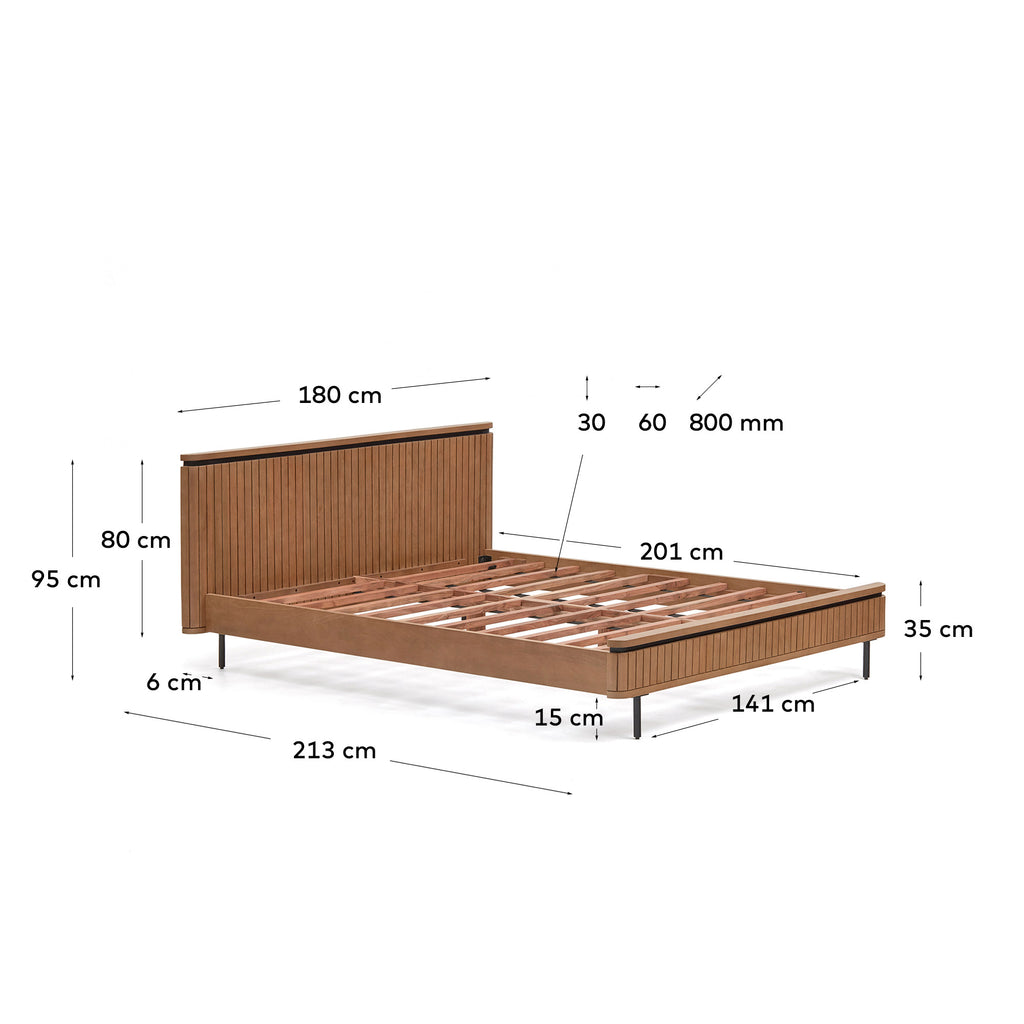Lit Licia en bois de manguier et métal peint en noir pour matelas de 160 x 200 cm