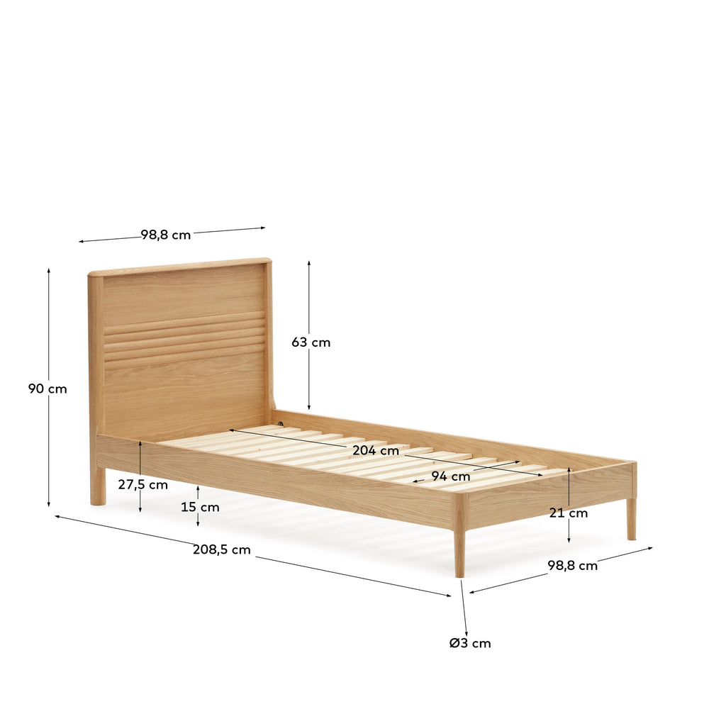 Lit Lenon en bois et placage chêne pour matelas de 90 x 200 cm FSC MIX Credit