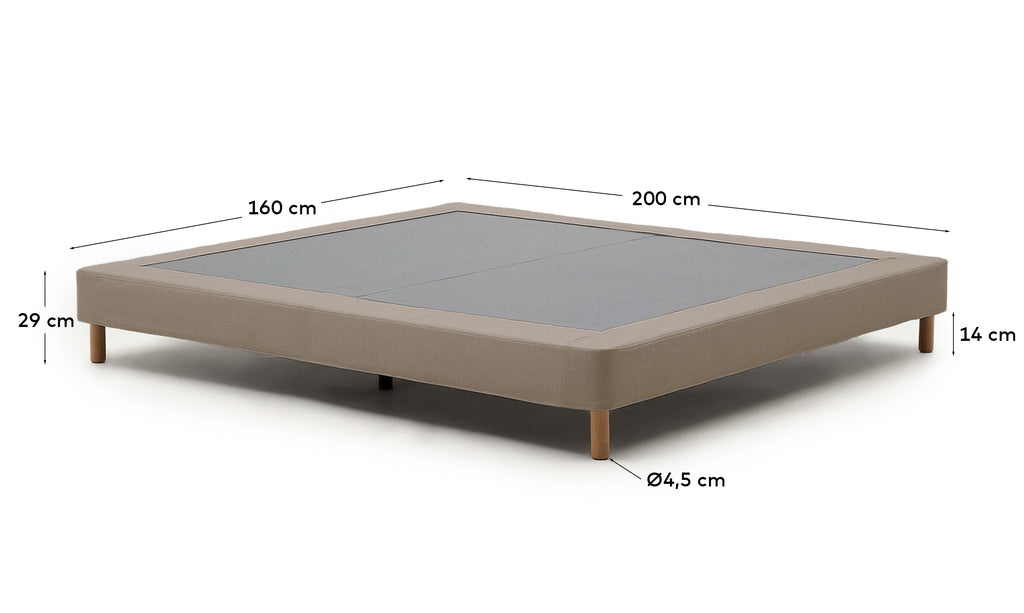Base de llit desenfundable Ofelia marró amb potes de fusta massissa de faig per a matalàs de 160 x 200 cm