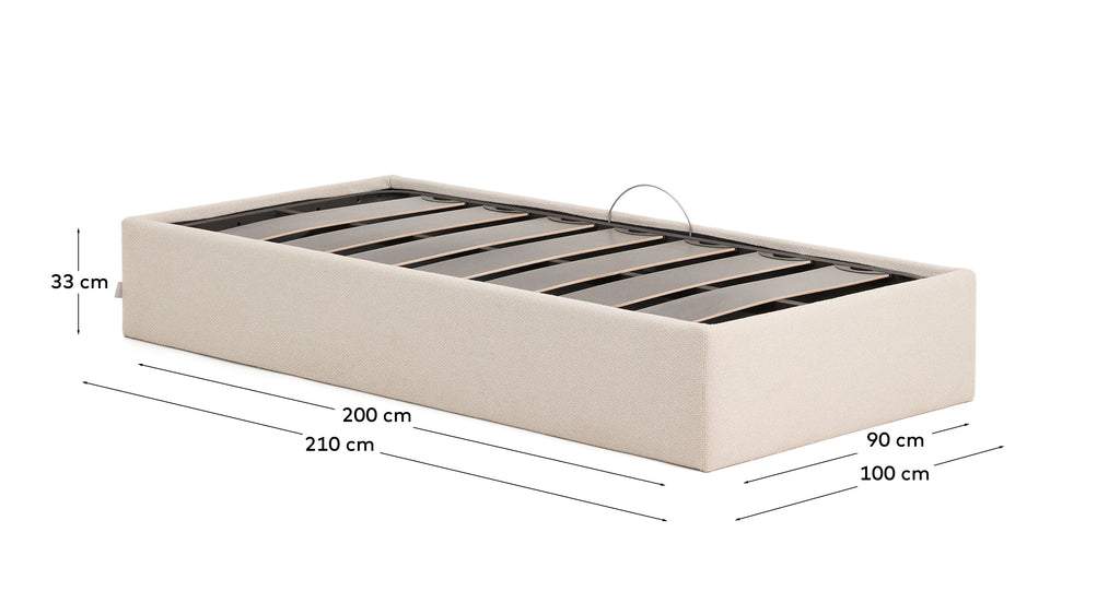 Canapè abatible desenfundable amb obertura lateral Nelzi xenilla cru per a matalàs de 90 x 200 cm FSC 100%