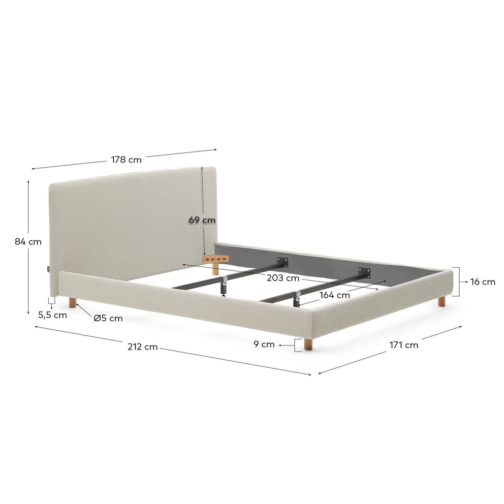 Llit desenfundable Valma de xenilla marró amb potes de fusta massissa de faig per a matalàs de 160 x 200 cm