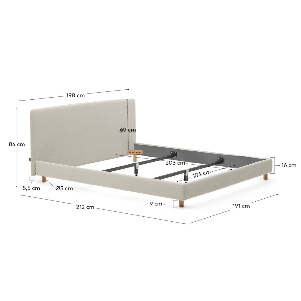 Llit desenfundable Valma de xenilla marró amb potes de fusta massissa de faig per a matalàs de 180 x 200 cm