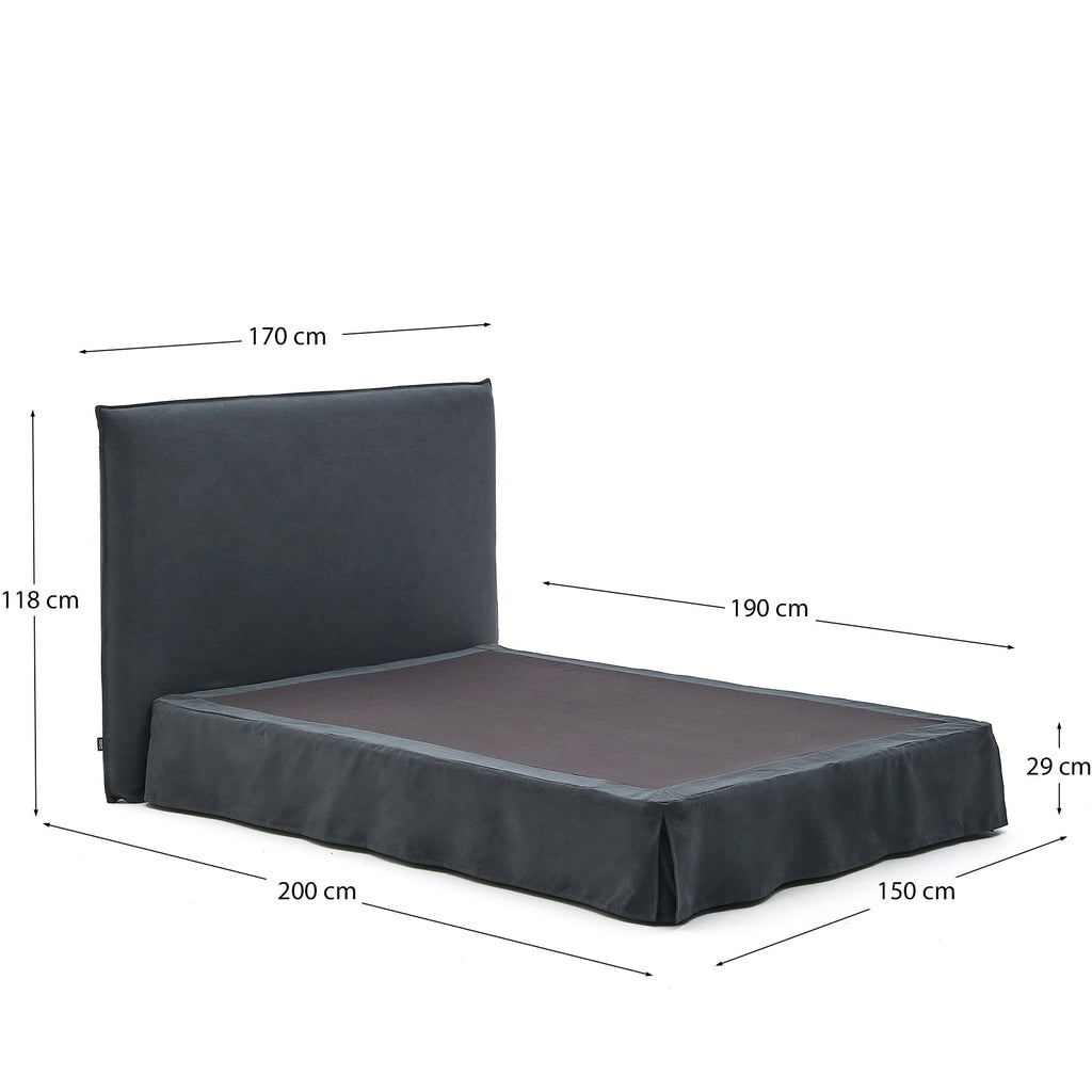 Lit déhoussable Jaira en lin et coton gris anthracite pour matelas de 150 x 190 cm FSC Mix Credit