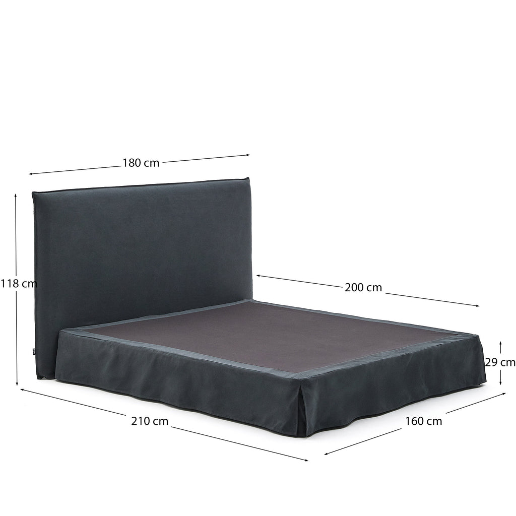 Cama desenfundable Jaira de lino y algodón gris antracita para colchón de 160x200cm FSC Mix Credit