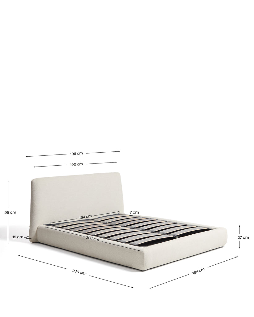 Cama desenfundable con canapé abatible Martina de chenilla crudo para colchón de 160 x 200 cm