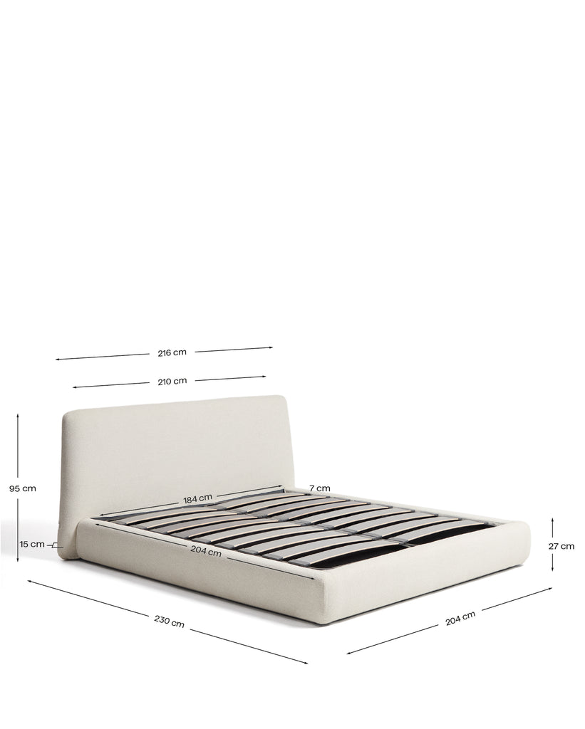 Cama desenfundable con canapé abatible Martina de chenilla crudo para colchón de 180 x 200 cm