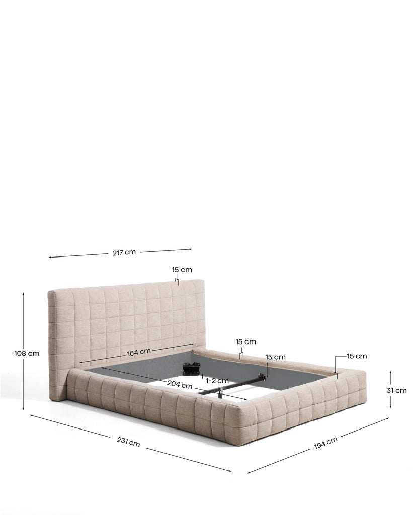 Cama desenfundable Luiana de chenilla beige para colchón de 160 x 200 cm