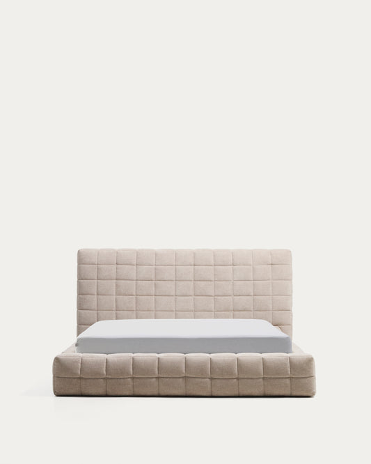 Cadre de lit déhoussable Luiana en chenille beige pour matelas de 160 x 200 cm