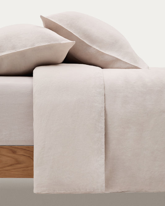 Llençol de sota ajustable Simmel de cotó i lli color gris per a llit 150 cm