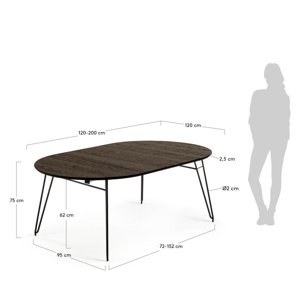 Table ronde extensible Milian placage en frêne et pieds en acier noir Ø 120 (200) cm